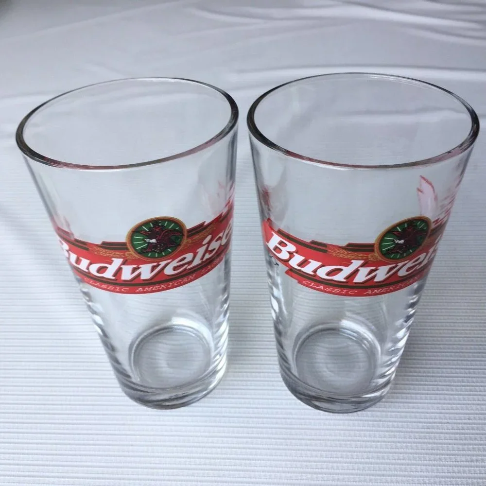 2 Vintage Anheuser Busch Budweiser Eagle Logo Pint Lager Beer Glass Cup 16 oz